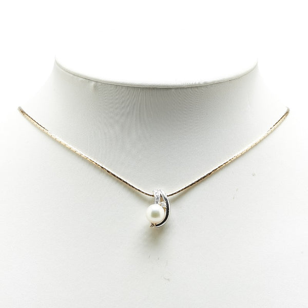 ミラショーン K18YG イエローゴールド Pt900 プラチナ コンビ アコヤパール8.5mm ダイヤ0.20ct ペンダントネックレス レディース mila schon 【中古】