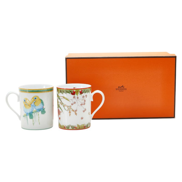 エルメス トゥカン Le jardin de Pythagore ピタゴラス マグカップ ティーカップ 2客 ホワイト マルチカラー 陶器 レディース HERMES 【中古】