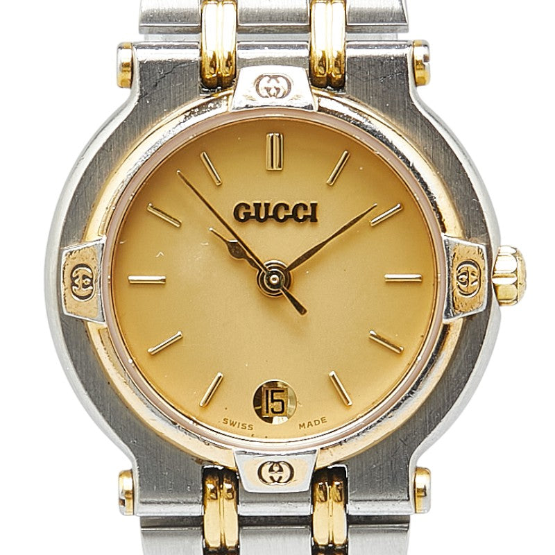 グッチ インターロッキングG 腕時計 9000L クオーツ ゴールド文字盤 ステンレススチール メッキ レディース GUCCI 【中古】