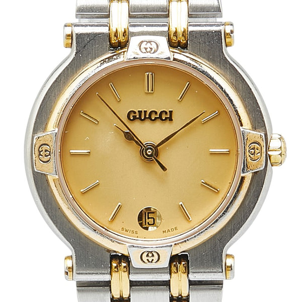 グッチ インターロッキングG 腕時計 9000L クオーツ ゴールド文字盤 ステンレススチール メッキ レディース GUCCI 【中古】