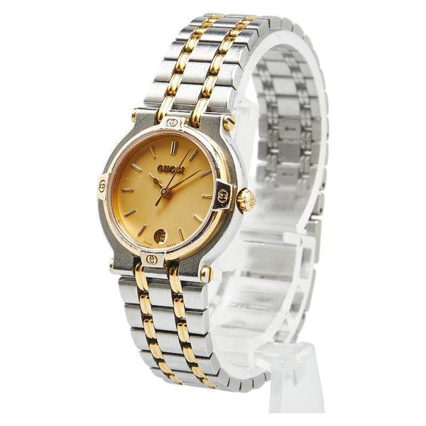 グッチ インターロッキングG 腕時計 9000L クオーツ ゴールド文字盤 ステンレススチール メッキ レディース GUCCI 【中古】