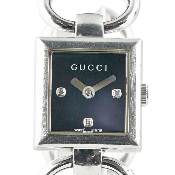 グッチ トルナヴォーニ 3Pダイヤ 腕時計 120 クオーツ ブラック文字盤 ステンレススチール レディース GUCCI 【中古】
