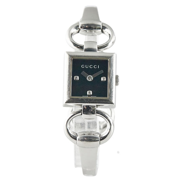 グッチ トルナヴォーニ 3Pダイヤ 腕時計 120 クオーツ ブラック文字盤 ステンレススチール レディース GUCCI 【中古】