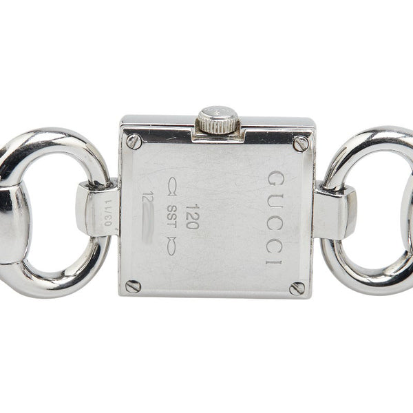 グッチ トルナヴォーニ 3Pダイヤ 腕時計 120 クオーツ ブラック文字盤 ステンレススチール レディース GUCCI 【中古】