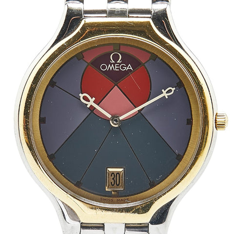 オメガ デビル  腕時計 196.0316 クオーツ パープル文字盤 ステンレススチール K18YG イエローゴールド レディース OMEGA 【中古】