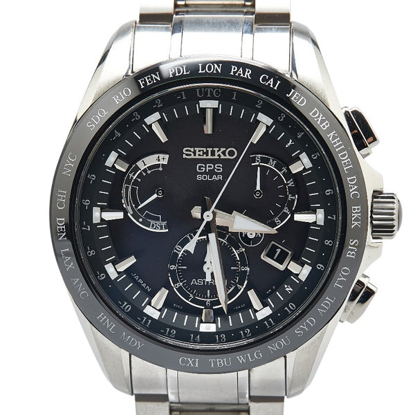 セイコー アストロン 腕時計 8X53-0AB0-2 ソーラー電波時計 ネイビー文字盤 セラミック チタン メンズ SEIKO 【中古】