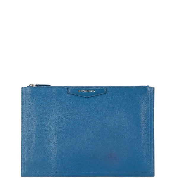 ジバンシー ロゴ クラッチバッグ ブルー レザー レディース Givenchy 【中古】