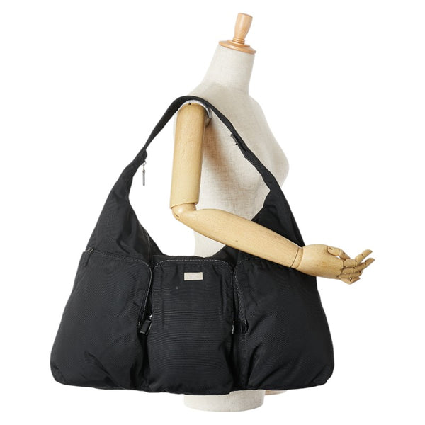 グッチ ロゴ ショルダーバッグ 019 0303 ブラック ナイロン レザー レディース GUCCI 【中古】