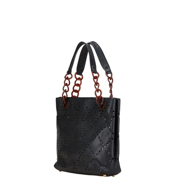 シャネル ココマーク パンチング チェーン ハンドバッグ ブラック キャビアスキン プラスチック レディース CHANEL 【中古】