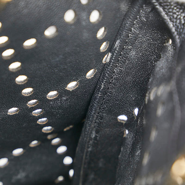 シャネル ココマーク パンチング チェーン ハンドバッグ ブラック キャビアスキン プラスチック レディース CHANEL 【中古】