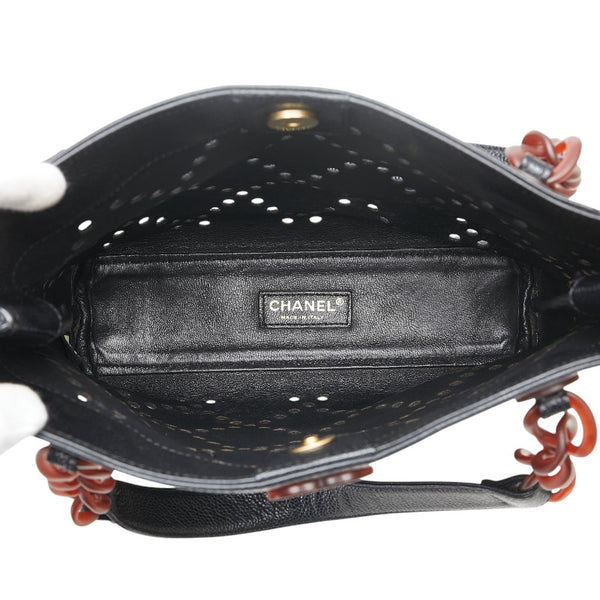 シャネル ココマーク パンチング チェーン ハンドバッグ ブラック キャビアスキン プラスチック レディース CHANEL 【中古】