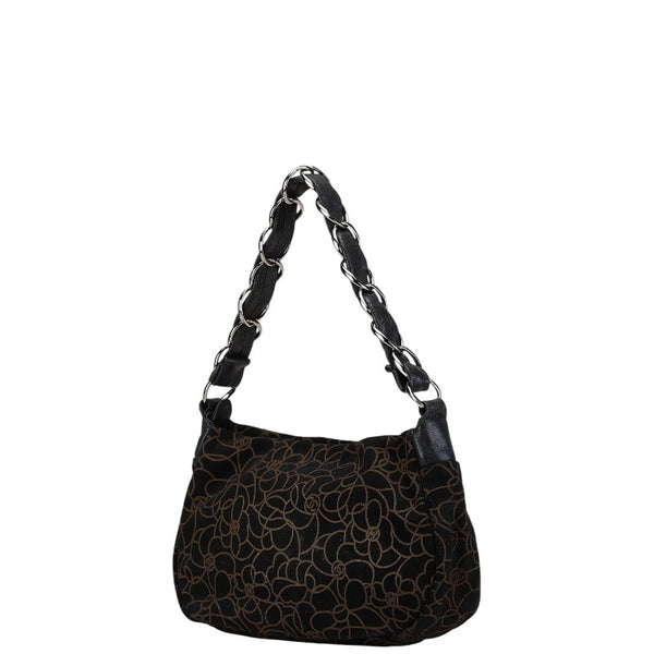 シャネル ココマーク カメリア フラワー ショルダーバッグ ブラック スウェット レディース CHANEL 【中古】