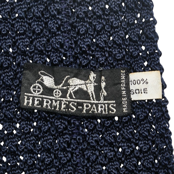 エルメス Hロゴ ネクタイ ニットタイ ネイビー シルク メンズ HERMES 【中古】