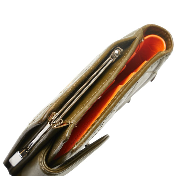 シャネル カンボンライン ココマーク パイソン型押し 二つ折り財布 カーキ ベージュ ラムスキン レディース CHANEL 【中古】