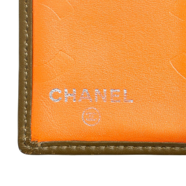 シャネル カンボンライン ココマーク パイソン型押し 二つ折り財布 カーキ ベージュ ラムスキン レディース CHANEL 【中古】