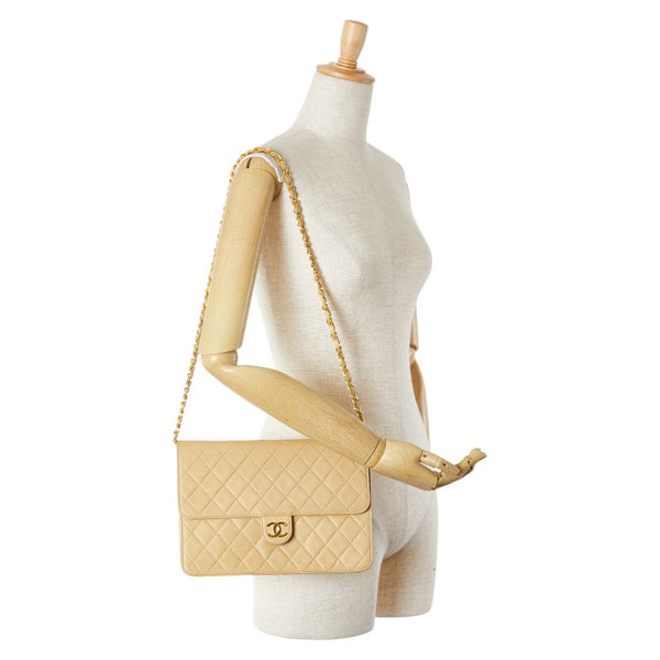 シャネル マトラッセ ココマーク チェーン ショルダーバッグ ベージュ レザー レディース CHANEL 【中古】