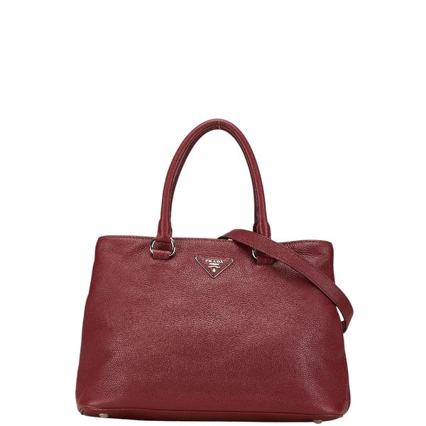 プラダ 三角ロゴプレート ハンドバッグ ショルダーバッグ 2WAY レッド ボルト レザー レディース PRADA 【中古】