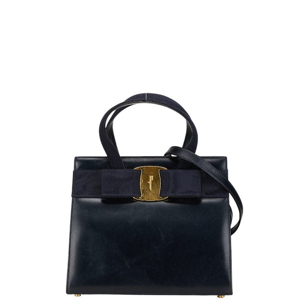 サルヴァトーレフェラガモ ヴァラリボン ハンドバッグ ショルダーバッグ 2WAY ブラック レザー レディース Salvatore Ferragamo 【中古】