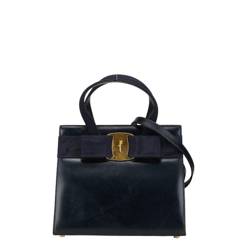 サルヴァトーレフェラガモ ヴァラリボン ハンドバッグ ショルダーバッグ 2WAY ブラック レザー レディース Salvatore Ferragamo 【中古】