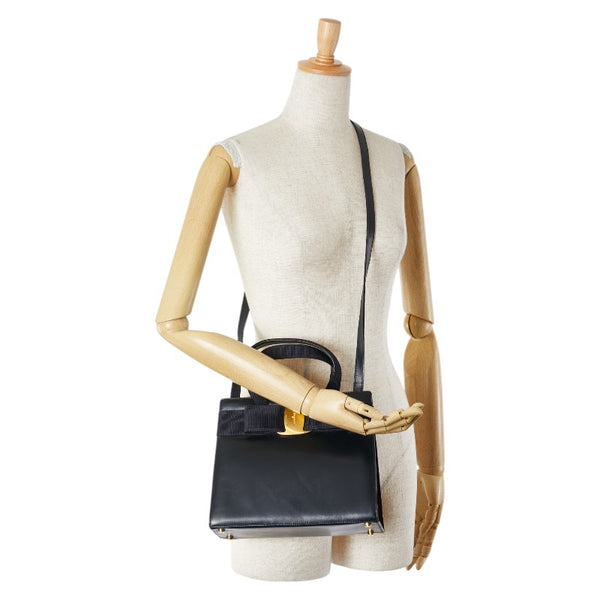サルヴァトーレフェラガモ ヴァラリボン ハンドバッグ ショルダーバッグ 2WAY ブラック レザー レディース Salvatore Ferragamo 【中古】