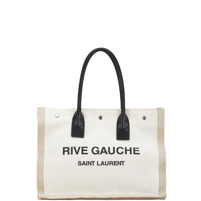 サンローラン リヴ ゴーシュ トートバッグ ベージュ ブラック キャンバス レザー レディース SAINT LAURENT 【中古】