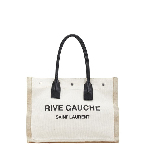 サンローラン リヴ ゴーシュ トートバッグ ベージュ ブラック キャンバス レザー レディース SAINT LAURENT 【中古】