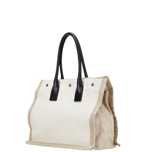 サンローラン リヴ ゴーシュ トートバッグ ベージュ ブラック キャンバス レザー レディース SAINT LAURENT 【中古】