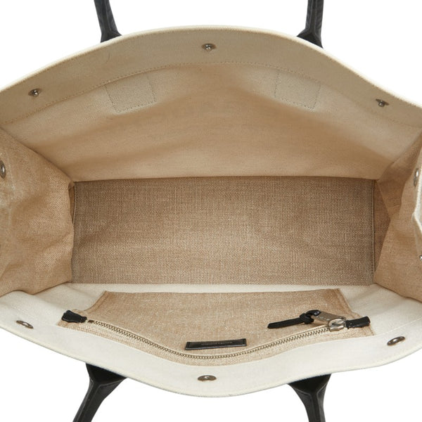 サンローラン リヴ ゴーシュ トートバッグ ベージュ ブラック キャンバス レザー レディース SAINT LAURENT 【中古】