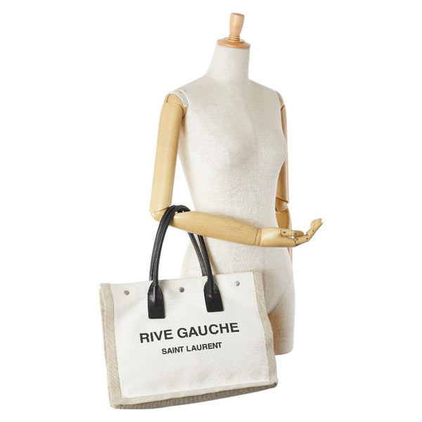 サンローラン リヴ ゴーシュ トートバッグ ベージュ ブラック キャンバス レザー レディース SAINT LAURENT 【中古】