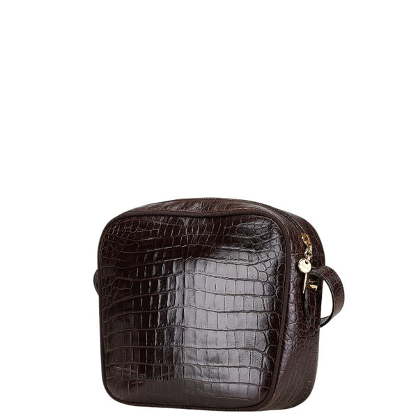 サルヴァトーレフェラガモ ヴァラリボン クロコ型押し 斜め掛け ショルダーバッグ AF-21 6677 ブラウン レザー レディース Salvatore Ferragamo 【中古】