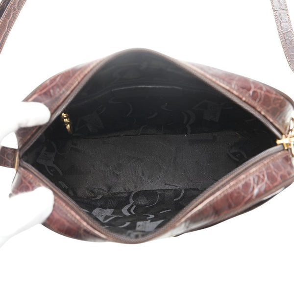 サルヴァトーレフェラガモ ヴァラリボン クロコ型押し 斜め掛け ショルダーバッグ AF-21 6677 ブラウン レザー レディース Salvatore Ferragamo 【中古】