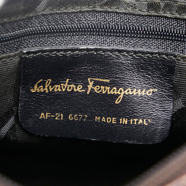 サルヴァトーレフェラガモ ヴァラリボン クロコ型押し 斜め掛け ショルダーバッグ AF-21 6677 ブラウン レザー レディース Salvatore Ferragamo 【中古】