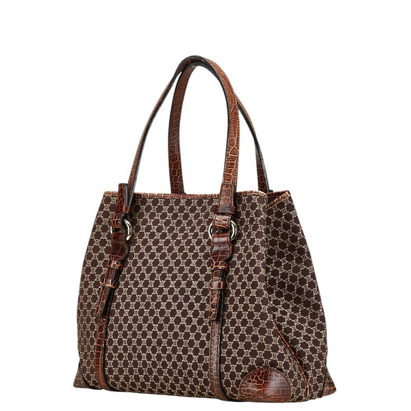 セリーヌ マカダム クロコ型押し ハンドバッグ トートバッグ ブラウン キャンバス レザー レディース CELINE 【中古】
