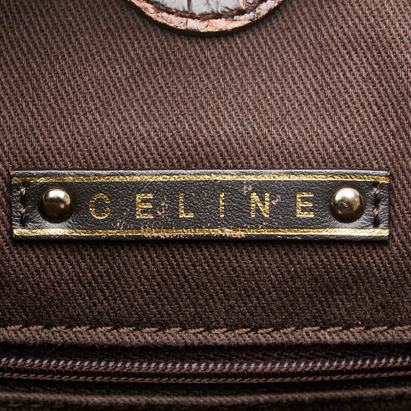 セリーヌ マカダム クロコ型押し ハンドバッグ トートバッグ ブラウン キャンバス レザー レディース CELINE 【中古】