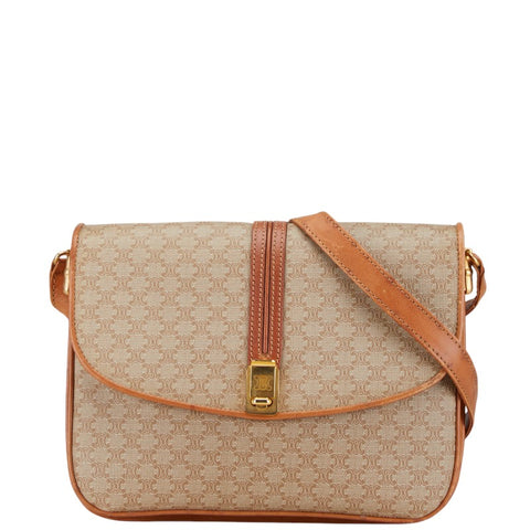 セリーヌ マカダム 斜め掛け ショルダーバッグ ベージュ ブラウン PVC レザー レディース CELINE 【中古】