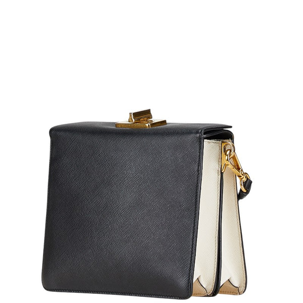 プラダ サフィアーノ 斜め掛け ショルダーバッグ ブラック ホワイト レザー レディース PRADA 【中古】