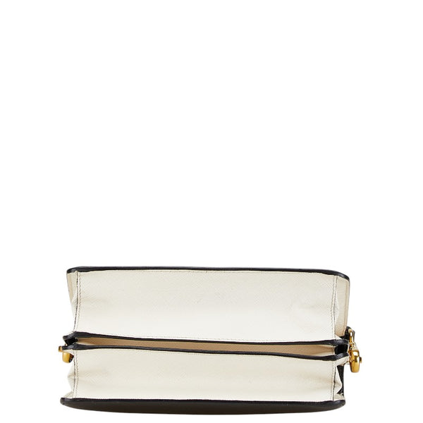 プラダ サフィアーノ 斜め掛け ショルダーバッグ ブラック ホワイト レザー レディース PRADA 【中古】
