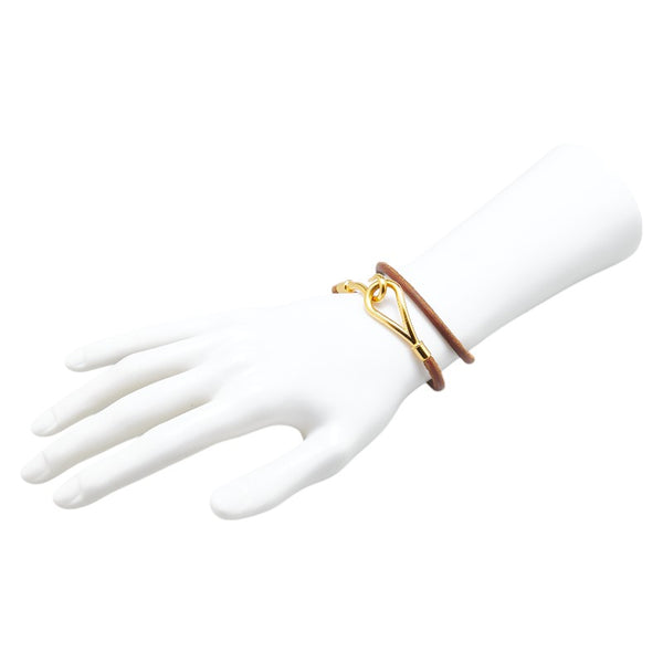 エルメス ジャンボ ブレスレット 2連 ブラウン ゴールド レザー メッキ レディース HERMES 【中古】
