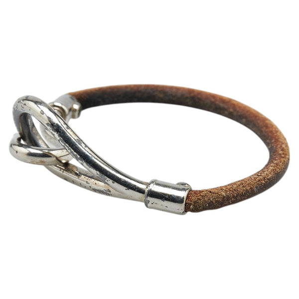 エルメス ジャンボ ブレスレット ブラウン シルバー レザー メタル レディース HERMES 【中古】