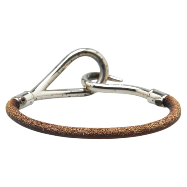 エルメス ジャンボ ブレスレット ブラウン シルバー レザー メタル レディース HERMES 【中古】