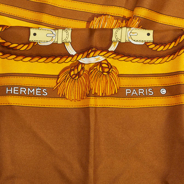 エルメス カレ70 ロープ柄 スカーフ ブラウン マルチカラー シルク レディース HERMES 【中古】
