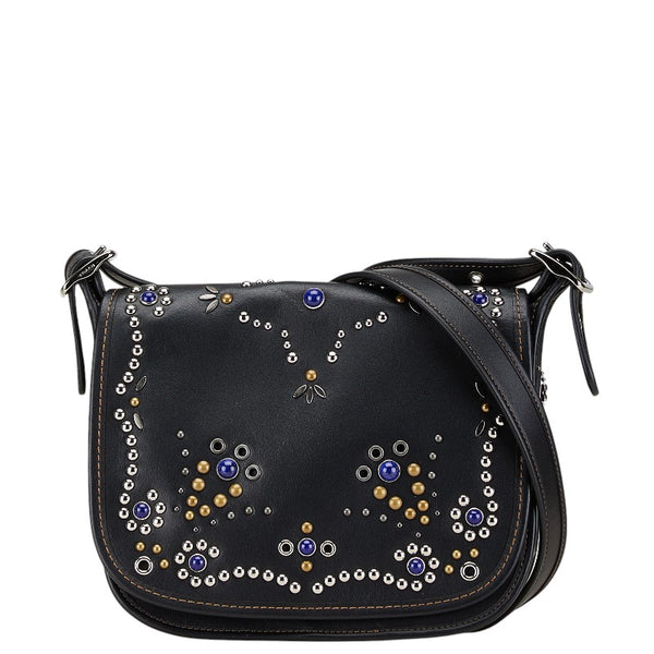 コーチ スタッズ ストーン 斜め掛け ショルダーバッグ ブラック レザー レディース COACH 【中古】