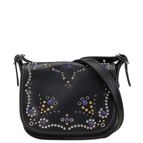コーチ スタッズ ストーン 斜め掛け ショルダーバッグ ブラック レザー レディース COACH 【中古】