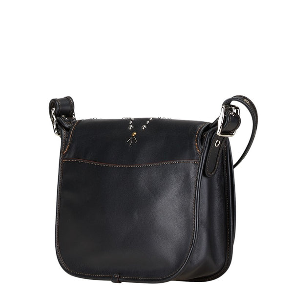 コーチ スタッズ ストーン 斜め掛け ショルダーバッグ ブラック レザー レディース COACH 【中古】