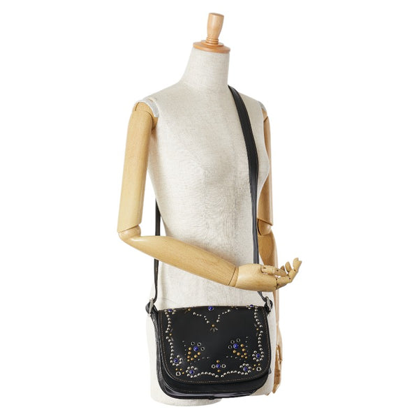 コーチ スタッズ ストーン 斜め掛け ショルダーバッグ ブラック レザー レディース COACH 【中古】