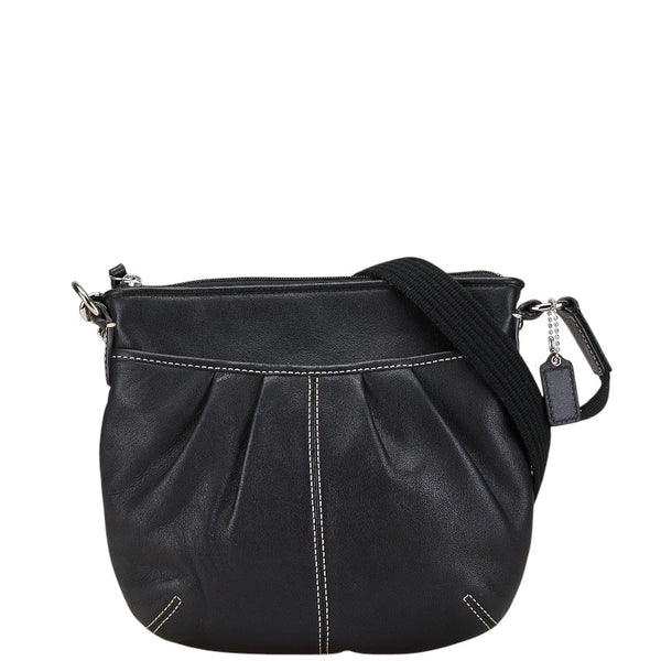コーチ ステッチ 斜め掛け ショルダーバッグ ブラック レザー レディース COACH 【中古】