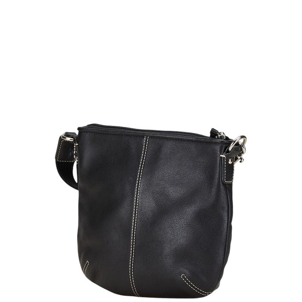 コーチ ステッチ 斜め掛け ショルダーバッグ ブラック レザー レディース COACH 【中古】