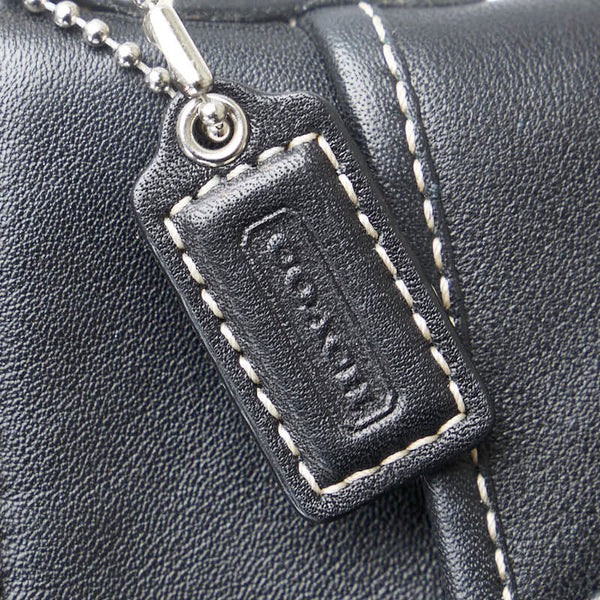 コーチ ステッチ 斜め掛け ショルダーバッグ ブラック レザー レディース COACH 【中古】