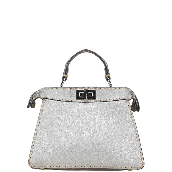 フェンディ セレリア ピーカブー スモール ハンドバッグ 8BN244 シルバー レザー レディース FENDI 【中古】