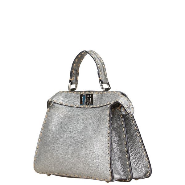 フェンディ セレリア ピーカブー スモール ハンドバッグ 8BN244 シルバー レザー レディース FENDI 【中古】
